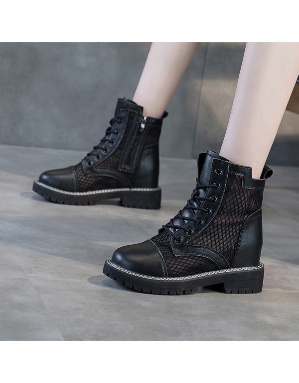 2021 spring new leather Martin boots women's thick bottom inner raised side zipper casual women's boots student shoes