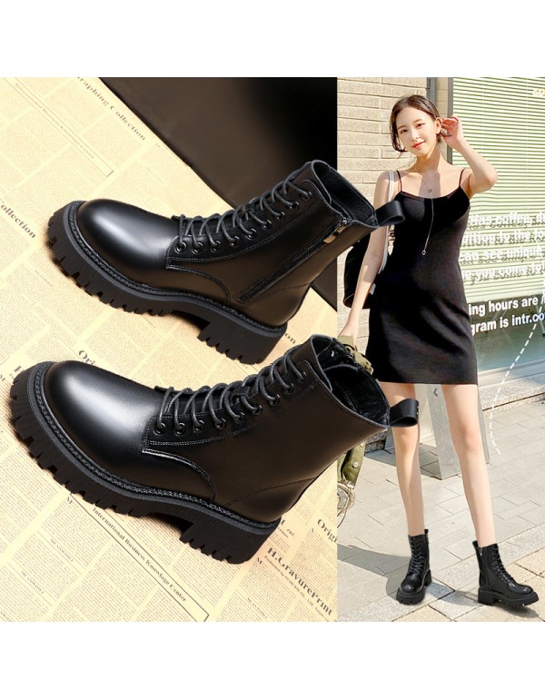 Thick soled Martin boots women's boots 2021 new spring and autumn single boots British style increased thin black short boots