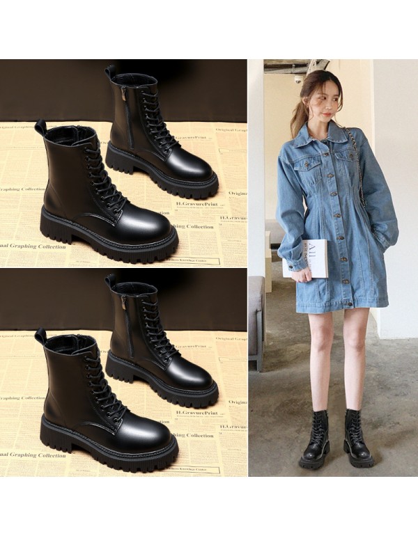 Thick soled Martin boots women's boots 2021 new spring and autumn single boots British style increased thin black short boots