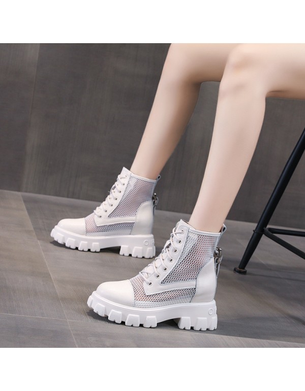 Inner heightening Martin boots women's 2021 new summer thin mesh short boots fashion spring and autumn single Boots White hollow boots