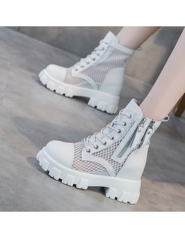 2021 spring and summer new mesh Martin boots women's thick bottom inner increased bilateral zipper leisure breathable mesh women's Boots