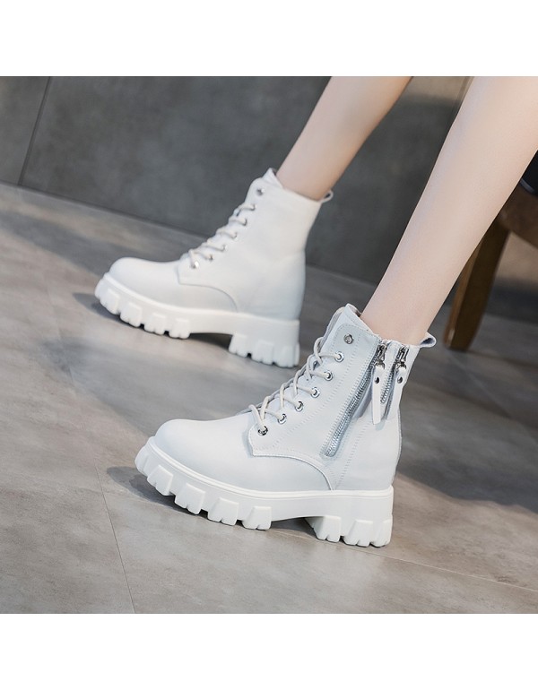 2021 autumn new leather Martin boots women's thick bottom inner increased double zipper student shoes Korean women's Boots 
