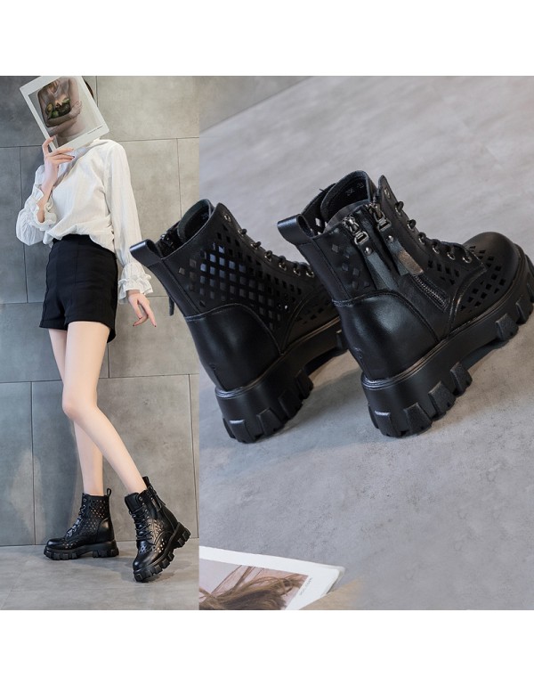 2021 spring new punching Martin boots women's thick bottom, increased inside, bilateral zippers, slim, casual and breathable women's Boots