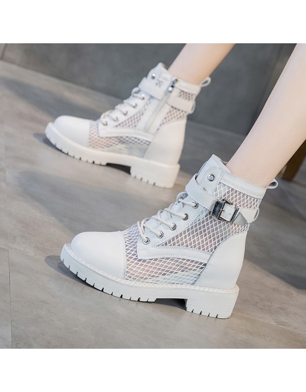 2021 spring new mesh breathable Martin boots women's thick bottom inner increase Korean side zipper buckle women's Boots