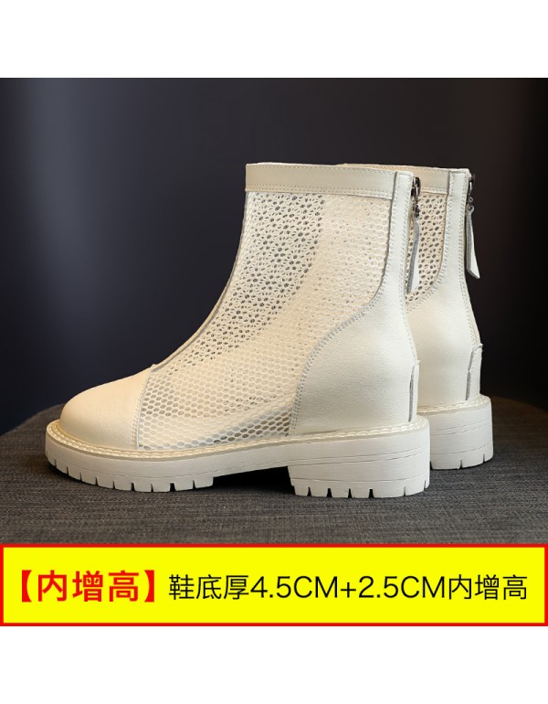 Hollow out Martin boots women's 2021 new summer thin mesh boots with increased leisure thin spring and autumn single boots