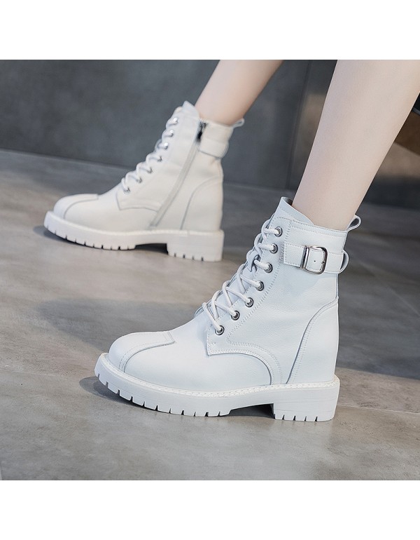 2021 autumn new leather Martin boots women's thick bottom inner increase casual Korean buckle boots female student shoes 