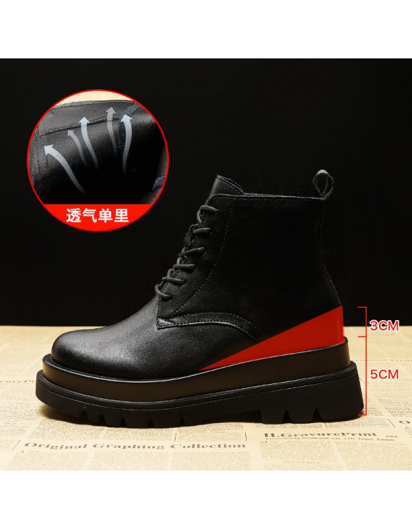 New women's shoes in autumn and winter 2020 thick soled inner height Martin boots black handsome short boots locomotive boots autumn