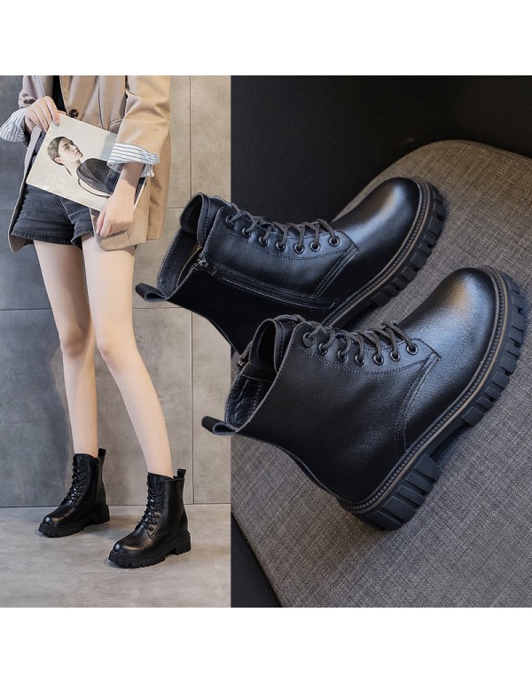 2021 autumn new leather Martin boots women's thick...