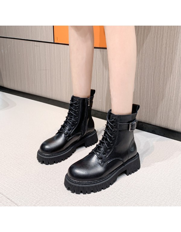 Inner heightening Martin boots women's shoes 2021 new thick heel short boots thick soled spring and autumn single boots British buckle boots
