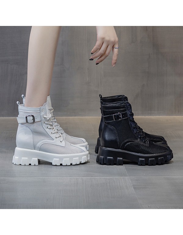2021 summer new mesh Martin boots women's thick soles inside increased Korean buckle women's boots hollowed out student shoes
