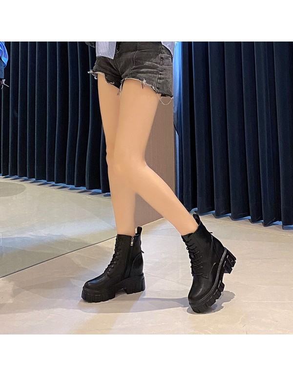 Inner heightening Martin boots women's shoes 2021 new autumn winter belt drilling autumn winter Plush thick soled short boots spring and autumn single boots