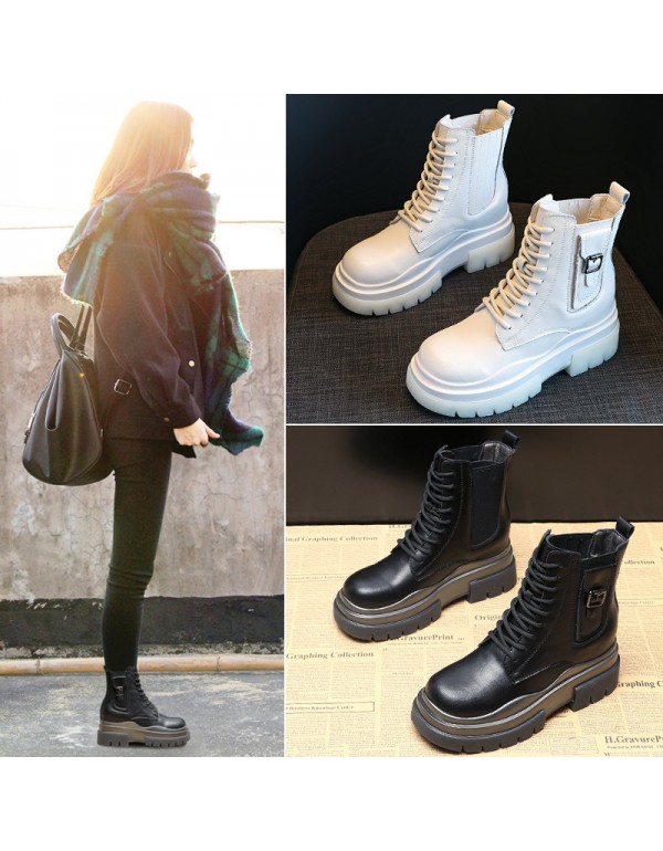 Fashion chimney boots children's autumn new thick bottom middle tube short tube heightening women's shoes Martin boots women's small women's shoes