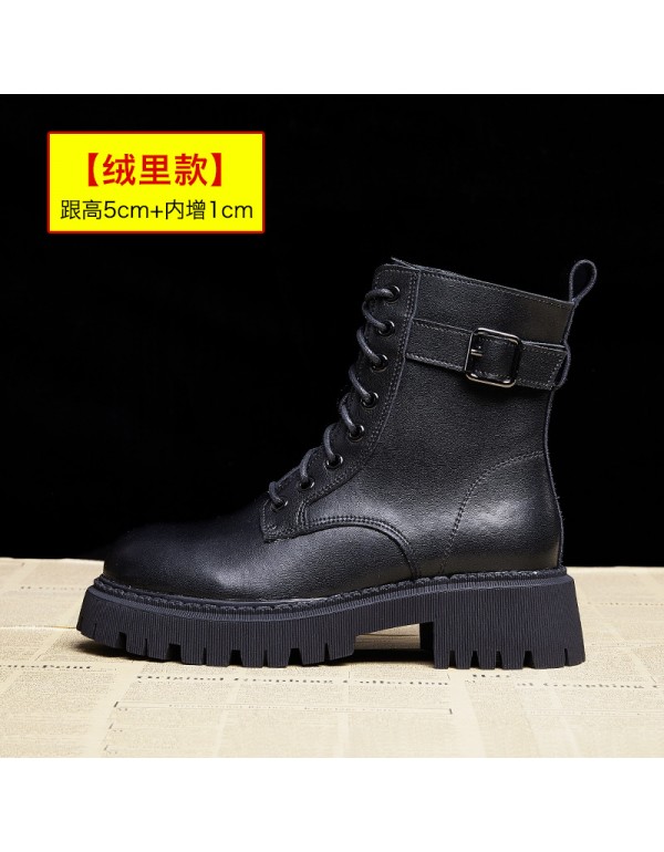 Inner heightening Martin boots women's shoes 2021 new thick heel short boots thick soled spring and autumn single boots British buckle boots