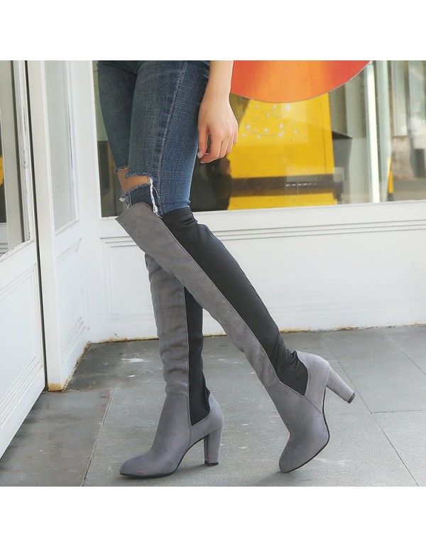 Over knee boots female Amazon foreign trade large size new European and American high-heeled pointed boots female manufacturer wholesale