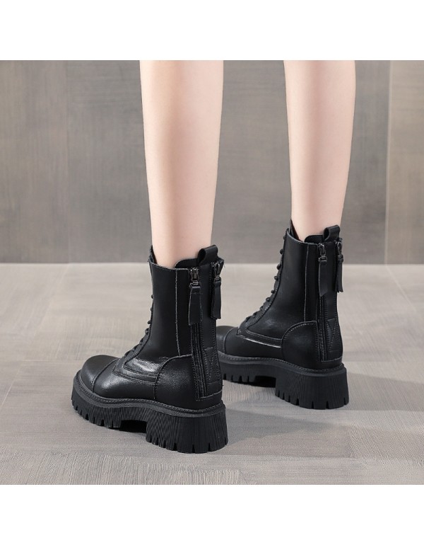 Inner heightening Martin boots women's 2021 new spring and autumn season single boot back zipper middle sleeve boots British style short boots fashion
