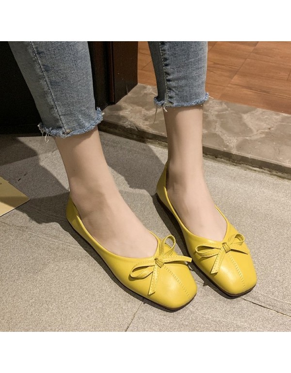 2021 spring new women's shoes Korean bow shallow flat sole single shoes square head soft sole comfortable Doudou shoes wholesale