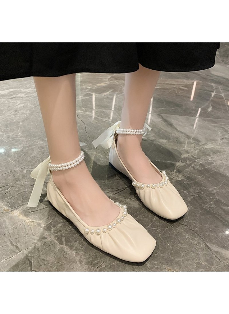2021 autumn new fairy style bow pearl single shoes...