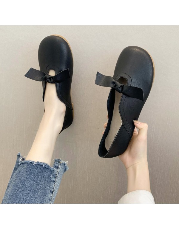 2021 spring new retro flat sole single shoes round head shallow mouth bean shoes soft sole comfortable casual women's shoes wholesale