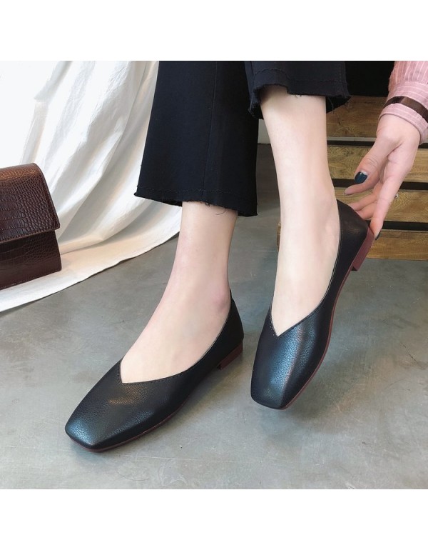 2021 spring and summer new flat sole single shoes retro square head shallow mouth grandma shoes one foot on lazy Doudou women's shoes wholesale 