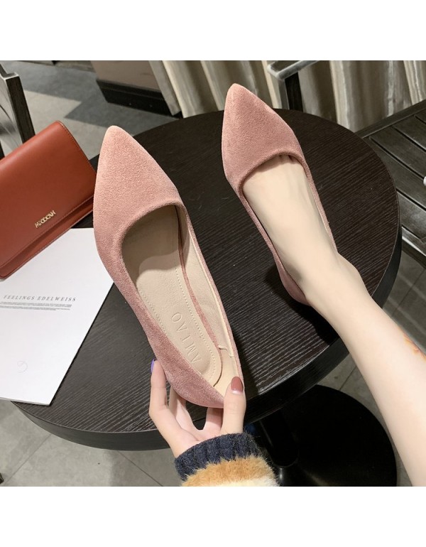 2021 spring new Korean version pointed single shoes shallow flat shoes Suede Black comfortable working women's shoes wholesale