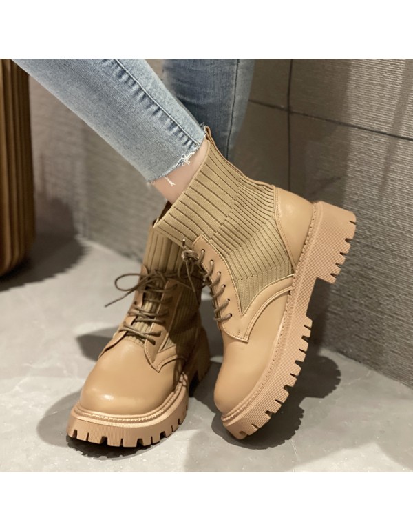 Martin boots women's spring and autumn 2021 new high explosion Street elastic small short boots black thin single boots
