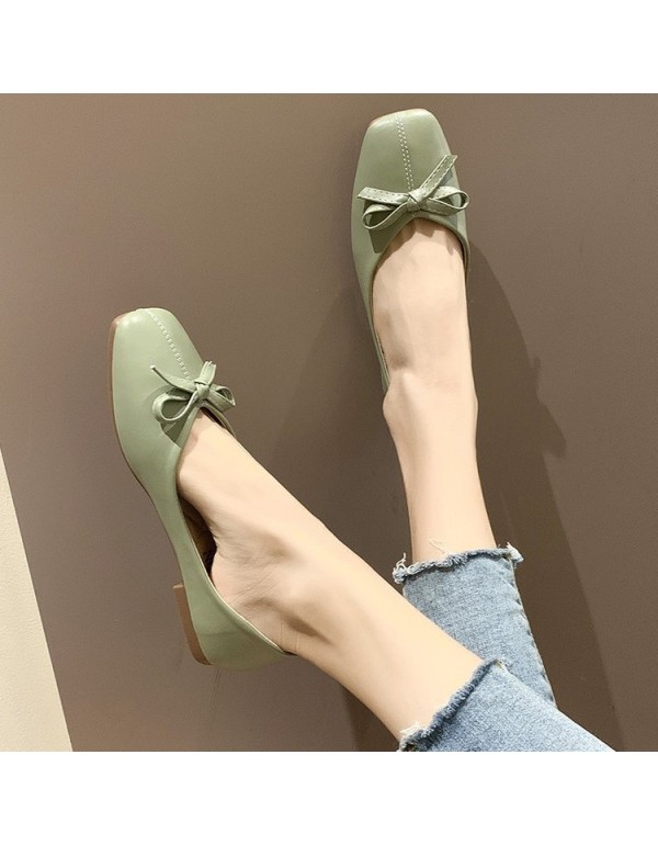 2021 spring new women's shoes Korean bow shallow flat sole single shoes square head soft sole comfortable Doudou shoes wholesale