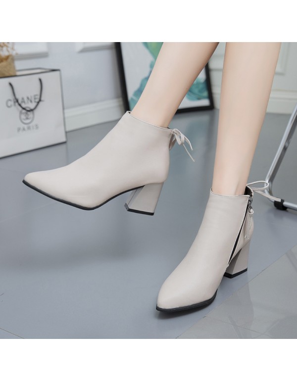 2021 fashion foreign trade small size Martin boots women's autumn and winter new single boots short barrel thick heel high top retro boots bare boots