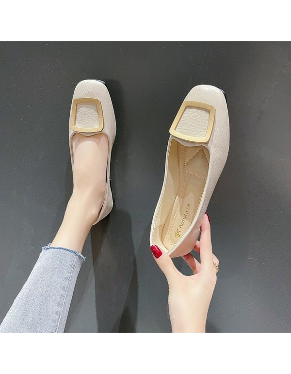 2021 autumn new Korean flat sole single shoes Square Head shallow mouth soft bottom Doudou shoes square buckle large 43 women's shoes wholesale