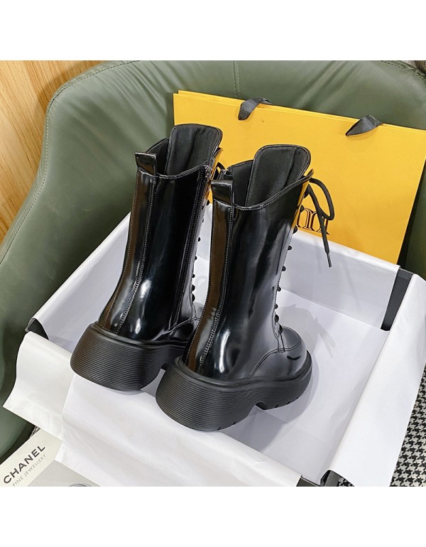 Thick soled Martin boots women's 2021 autumn new mid tube boots British handsome personalized motorcycle short boots women's one hair substitute