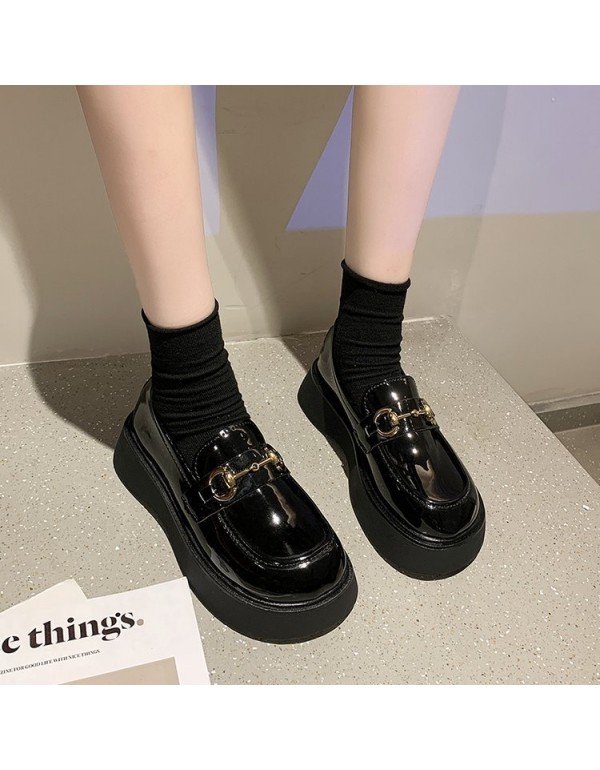 2021 autumn new black small leather shoes women's fashion thick soled British leffer shoes casual muffin soled single shoes wholesale