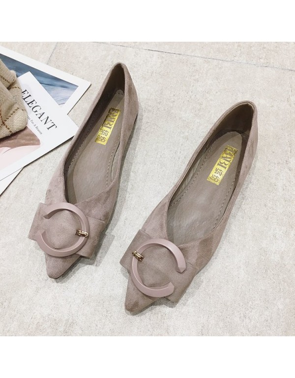 2021 spring new Korean shallow flat shoes pointed suede bow C button single shoes comfortable women's shoes wholesale