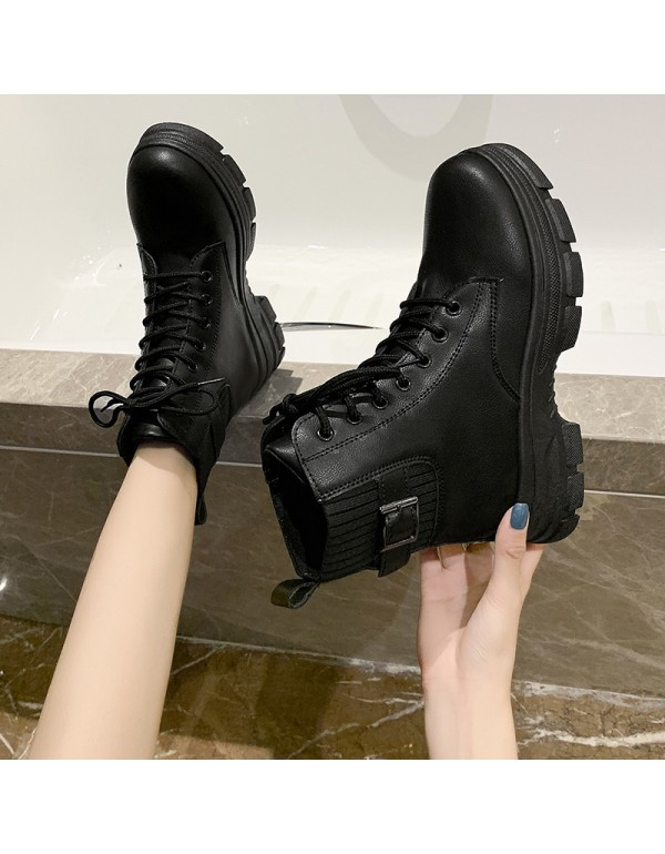 Martin boots women 2021 new autumn and winter English muffin thick soled lace up short boots soft soled sports single boots