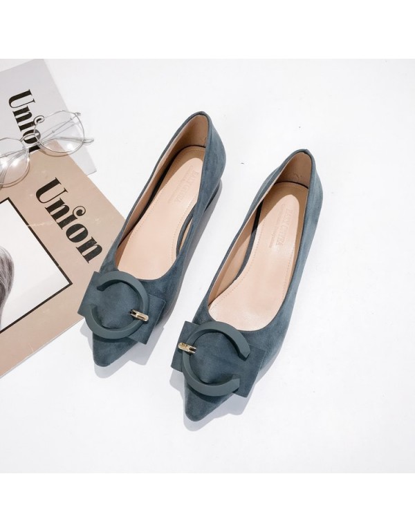 2021 spring new Korean version pointed single shoes thick heel shallow suede low heel women's shoes fashion work shoes wholesale