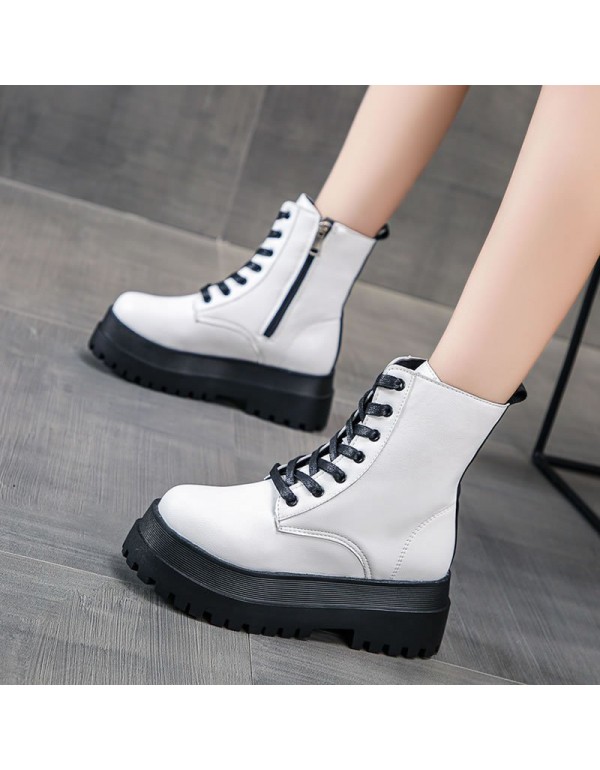 2021 autumn and winter new British short boots women's thick bottom with velvet lace up fashion Martin boots women's fashion wholesale hair