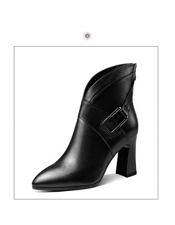 European and American high-heeled short boots women's 2021 spring and winter new pointed fashion boots fashion medium thick heel women's shoes