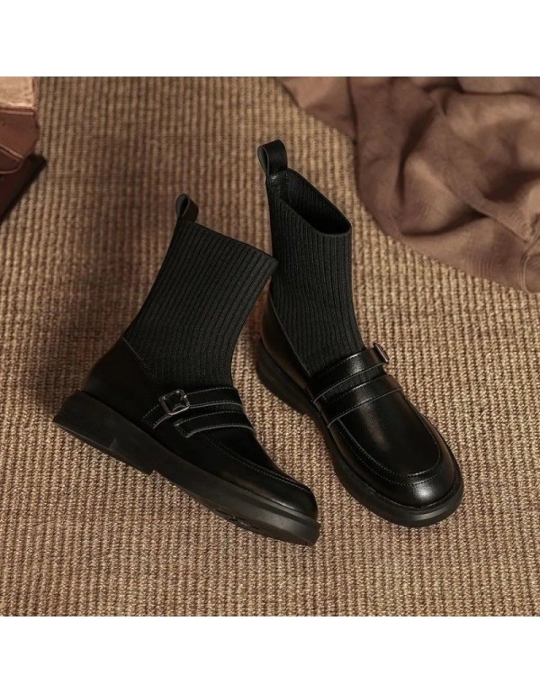 Thin boots women's British style elastic socks boots show thin short boots 2021 new spring and autumn single boots increase the trend of Martin boots