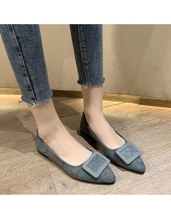 2021 spring new Korean pointed shallow mouth flat shoes fashion square button suede single shoes fashion women's shoes wholesale