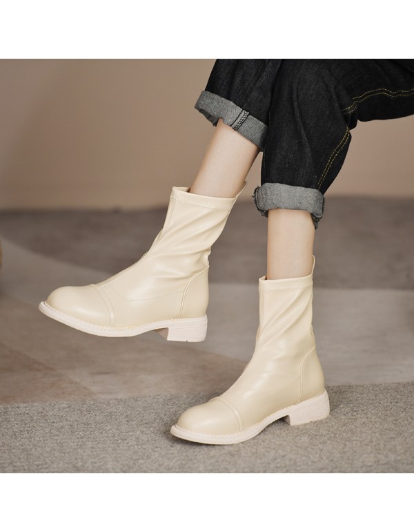Net red medium tube Martin boots women's autumn and winter 2021 new British style thick bottom thick heel fashion sleeve bare boots single boots women 