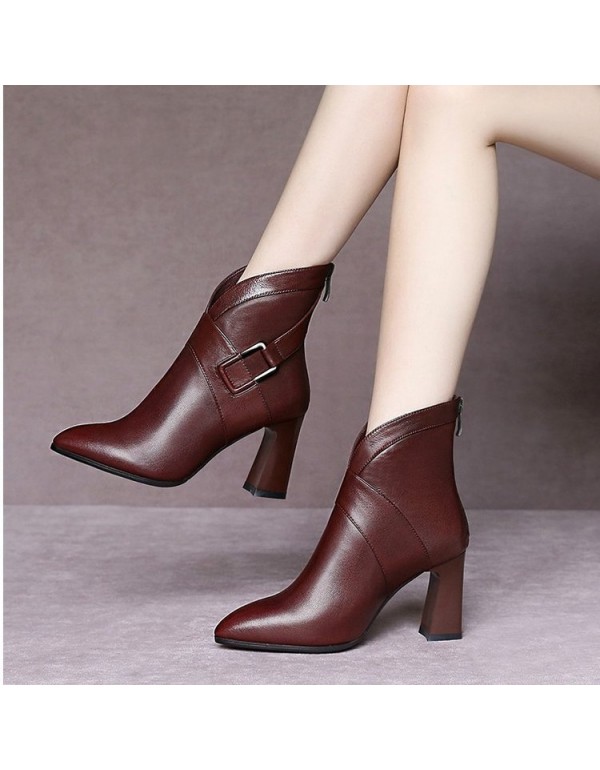 European and American high-heeled short boots women's 2021 spring and winter new pointed fashion boots fashion medium thick heel women's shoes