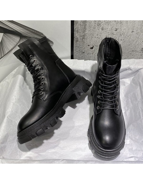 2021 Korean spring and autumn new handsome thin lace up thick soled Martin boots high top shoes women's fashion boots