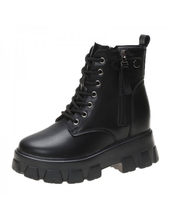 Inner heightening Martin boots women's new fashion in autumn and winter 2021 with small, handsome, thick soled British style thin short boots