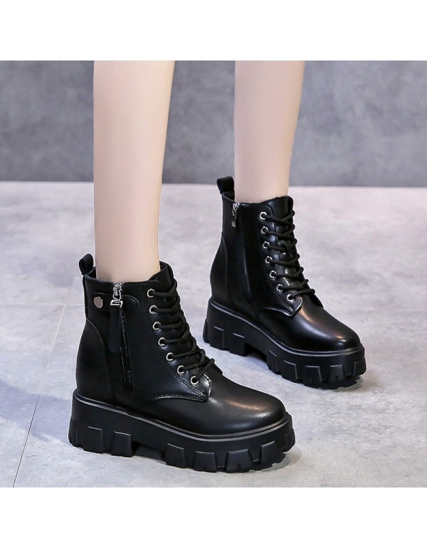 Inner heightening Martin boots women's new fashion in autumn and winter 2021 with small, handsome, thick soled British style thin short boots