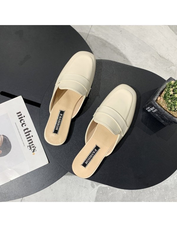 2021 spring and summer new Korean flat slippers women wear Baotou one foot lazy shoes Square Head women's shoes wholesale