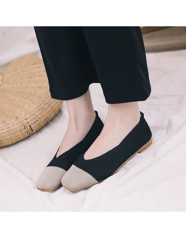 2021 spring and summer new flying woven shallow flat sole single shoes women's fashion color matching breathable women's shoes comfortable Doudou shoes wholesale