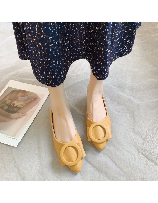 2021 spring new Korean version pointed single shoes bow shallow mouth flat shoes comfortable leather soft sole women's shoes wholesale