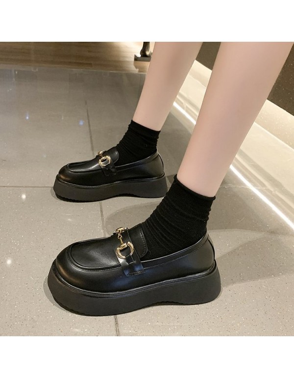2021 autumn new black small leather shoes women's fashion thick soled British leffer shoes casual muffin soled single shoes wholesale