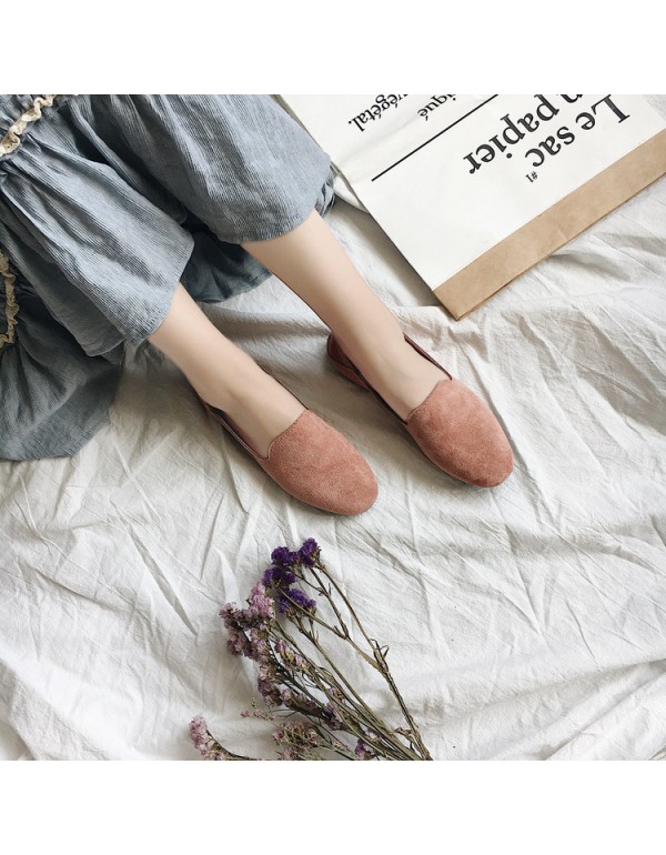 2021 spring new flat shoes women's round head women's single shoes one foot lazy shoes suede soft bottom Doudou women's shoes