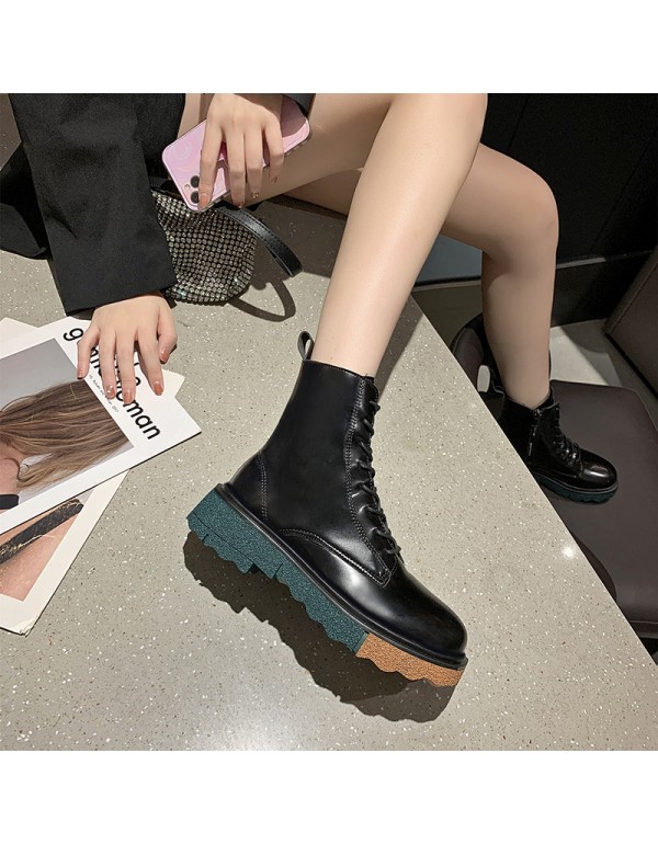 Net red 2021 autumn and winter new thin Martin boots women's British style thick soled motorcycle short boots middle heel boots 