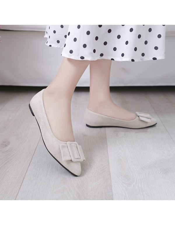 2021 spring new bow pointed shallow mouth single shoes flat bottomed suede flat heels women's shoes comfortable four seasons shoes wholesale