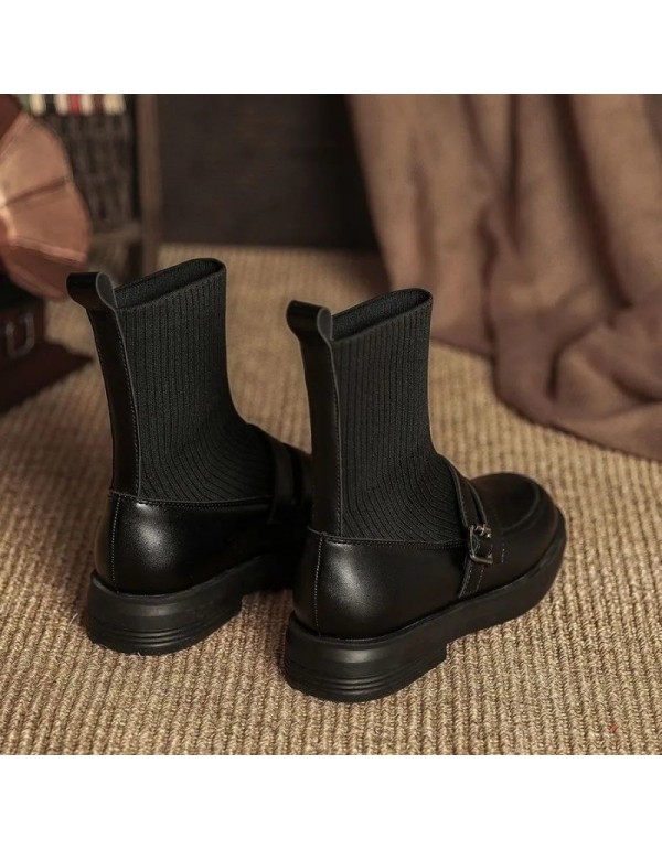 Thin boots women's British style elastic socks boots show thin short boots 2021 new spring and autumn single boots increase the trend of Martin boots